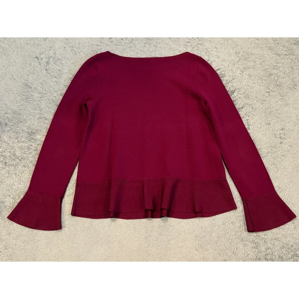 Ann Taylor Maroon Burgundy Long Bell Sleeve Heavy Knit Pullover Top Size Medium